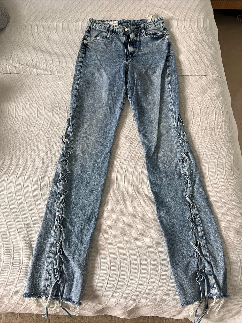 Zara Light Blue Lace-Up Flare Jeans